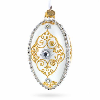 Diamond in Golden Scroll Glass Egg Christmas Ornament 4 Inches