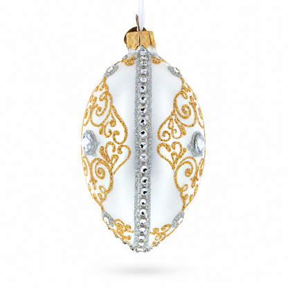 Diamond in Golden Scroll Glass Egg Christmas Ornament 4 Inches