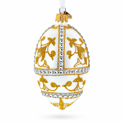 Jeweled Golden Chandelier on Silver Glass Egg Christmas Ornament 4 Inches