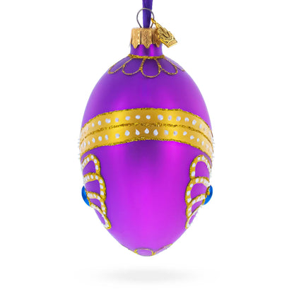 Golden Pattern on Purple Glass Egg Christmas Ornament 4 Inches