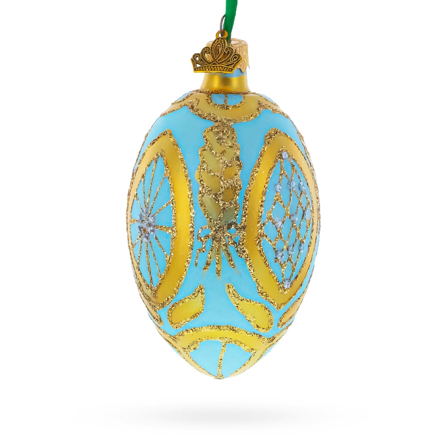Golden Wheat on Turquoise Glass Egg Christmas Ornament 4 Inches