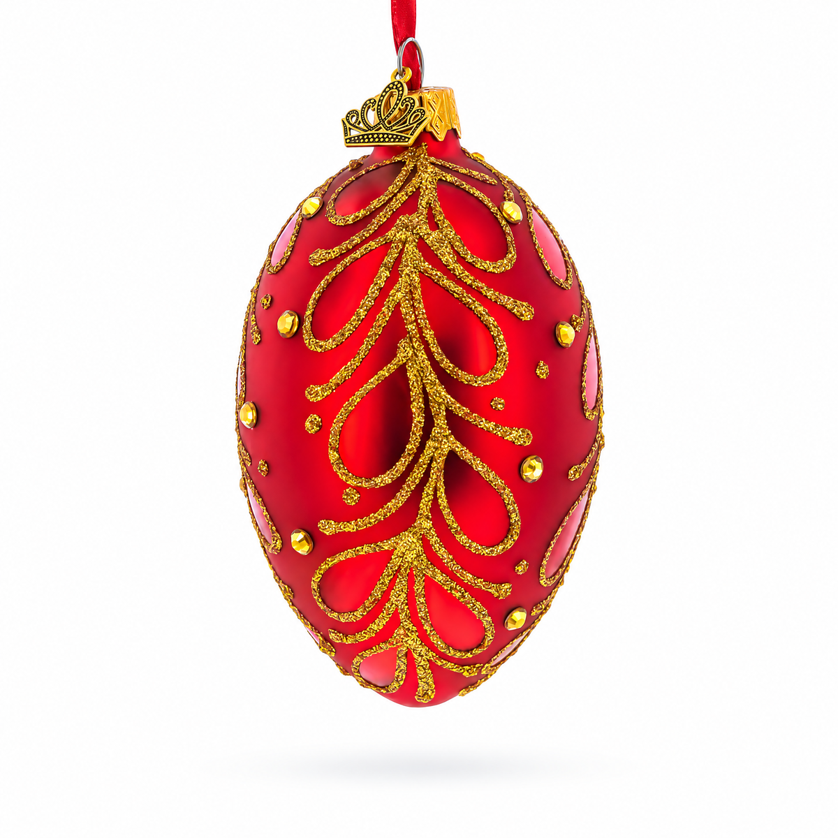 Red Paisley Glass Egg Christmas Ornament 4 Inches