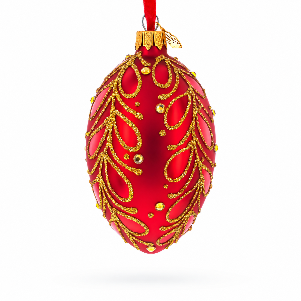 Red Paisley Glass Egg Christmas Ornament 4 Inches