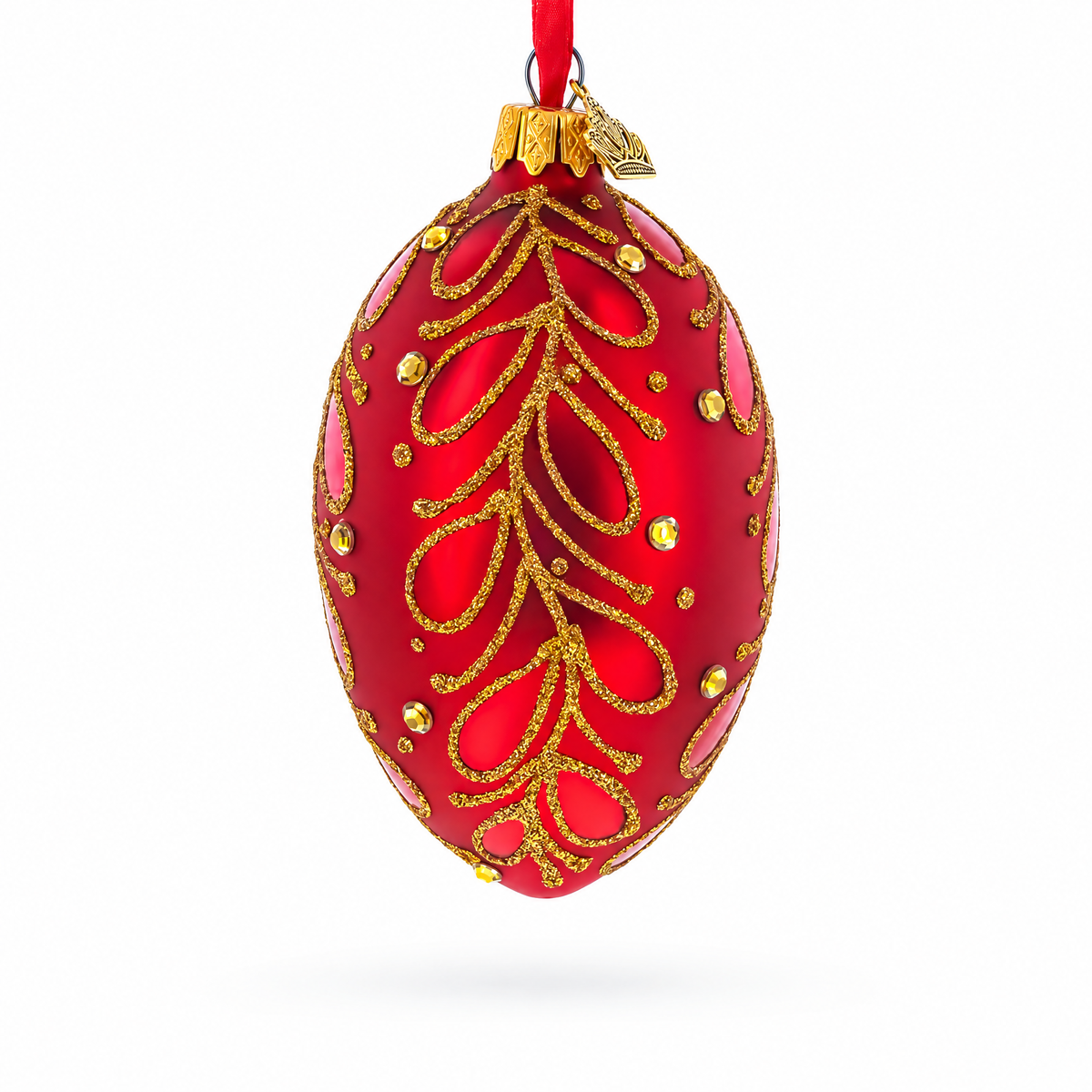 Red Paisley Glass Egg Christmas Ornament 4 Inches