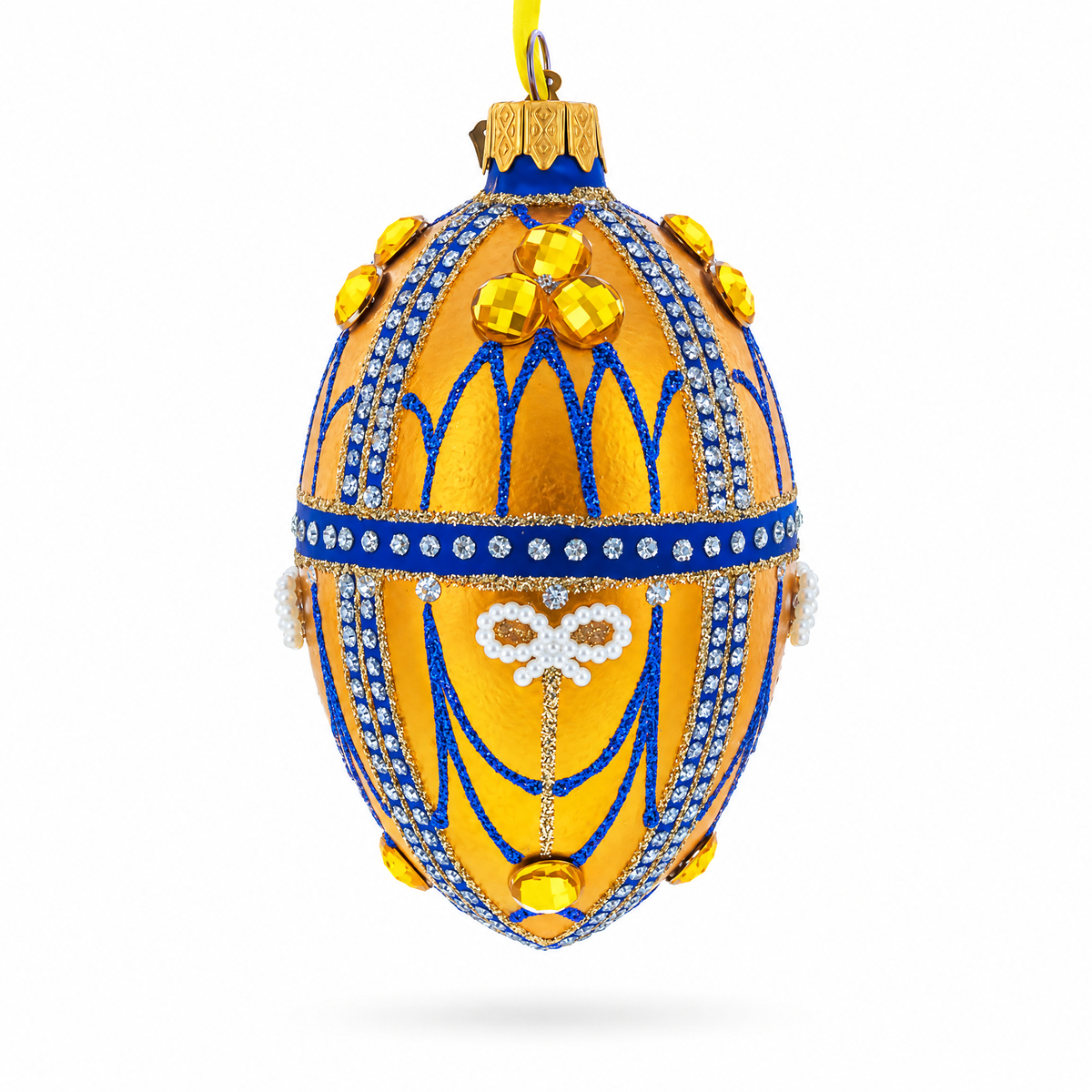 Golden Jewels Glass Egg Ornament 4 Inches