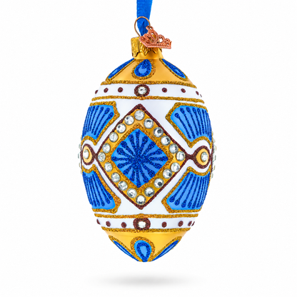 Diamonds on Square Glass Egg Ornament 4 Inches