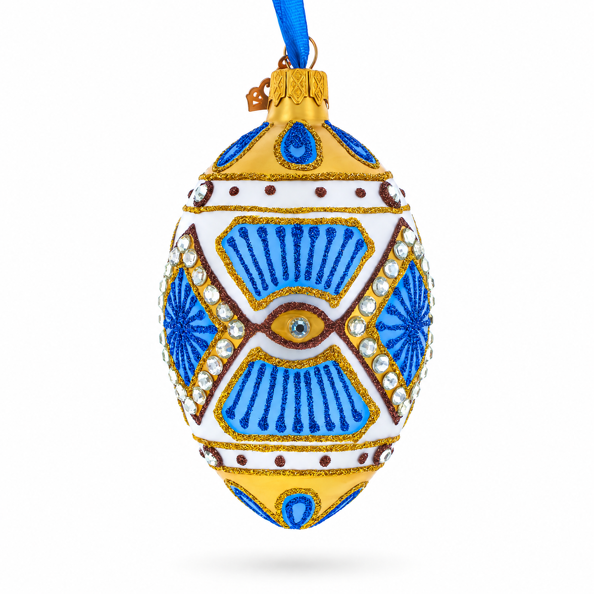 Diamonds on Square Glass Egg Ornament 4 Inches