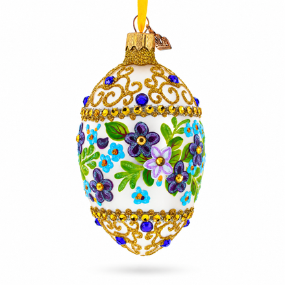 Flowers Swirl Glass Egg Ornament 4 Inches