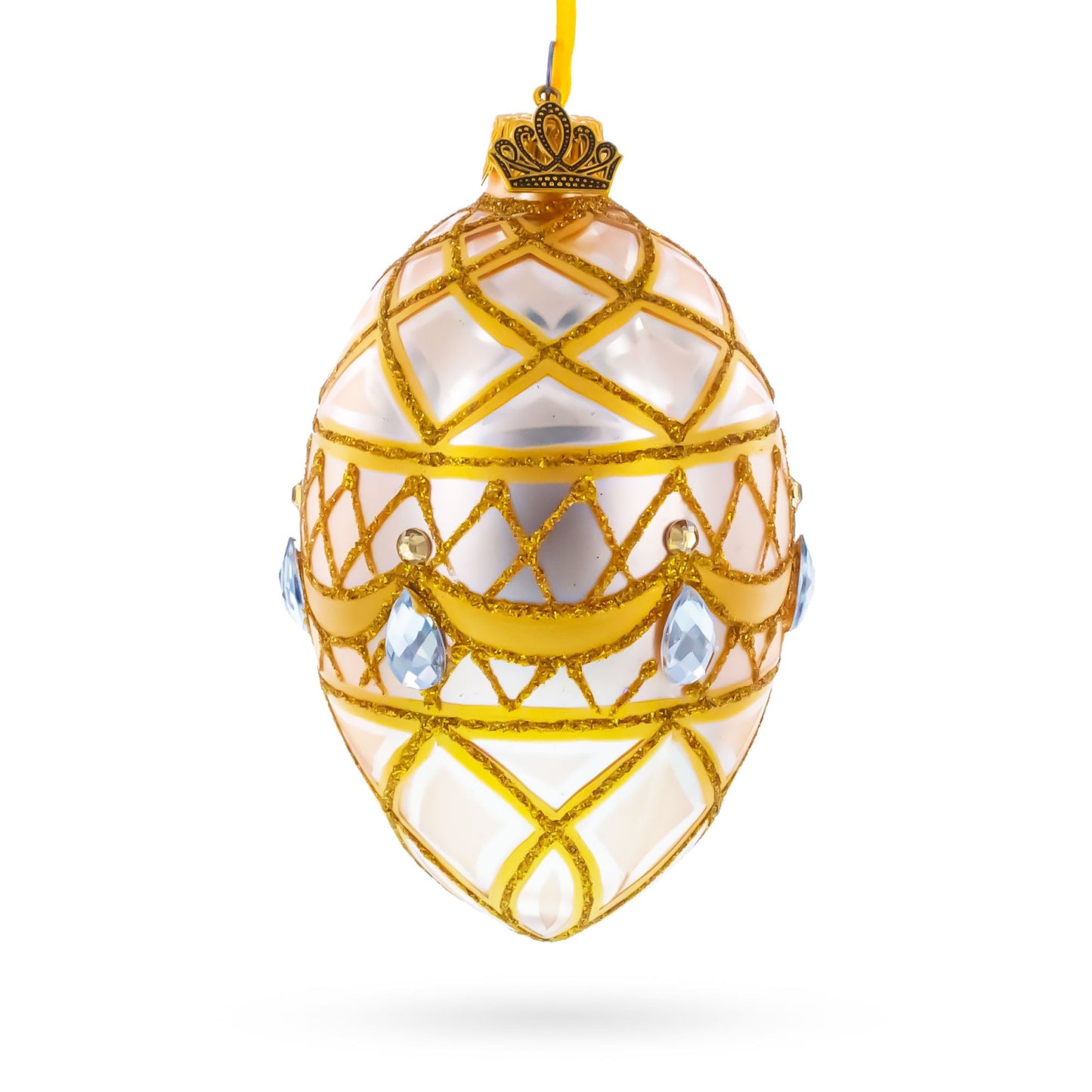 Diamond Drops on Pink Glass Egg Ornament 4 Inches