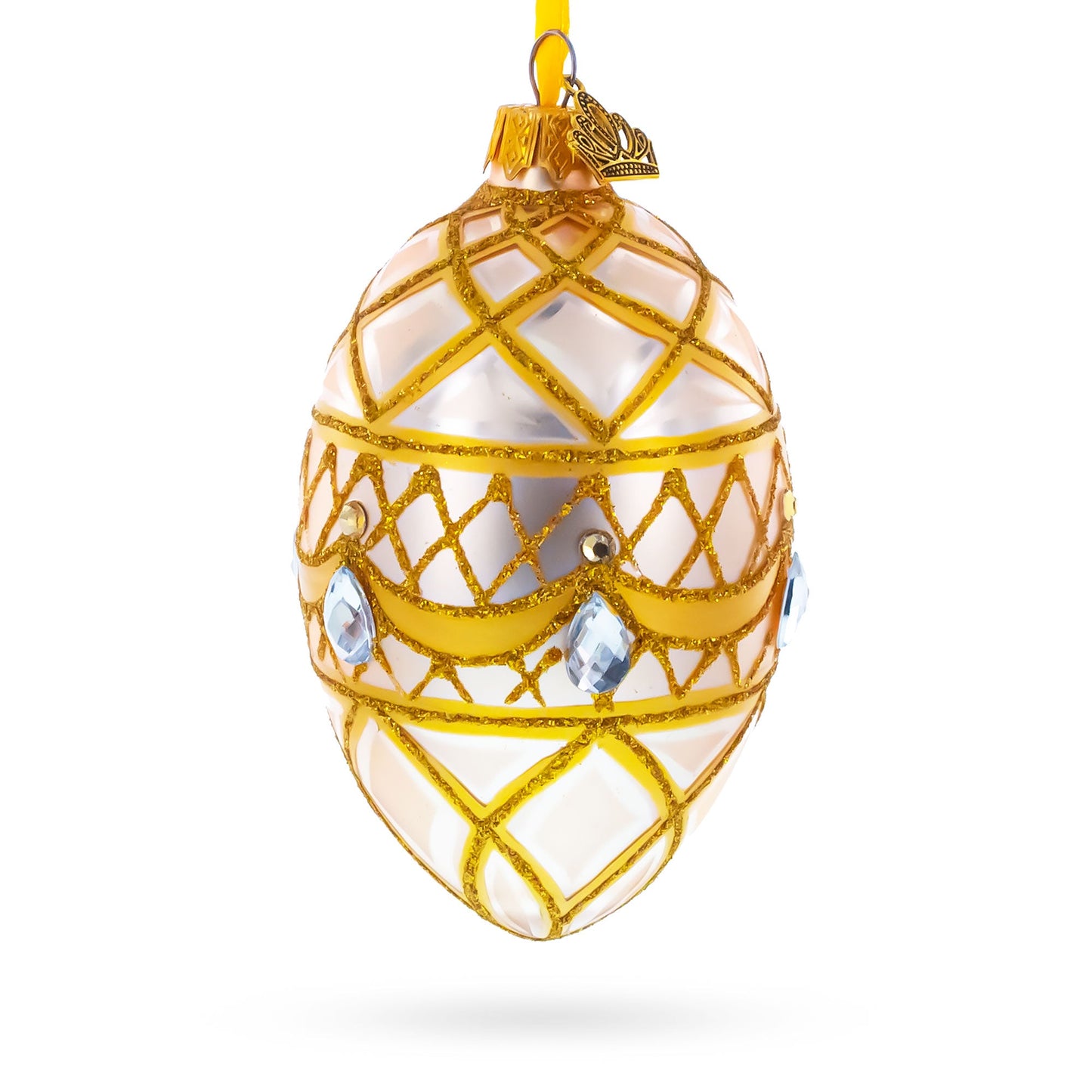 Diamond Drops on Pink Glass Egg Ornament 4 Inches