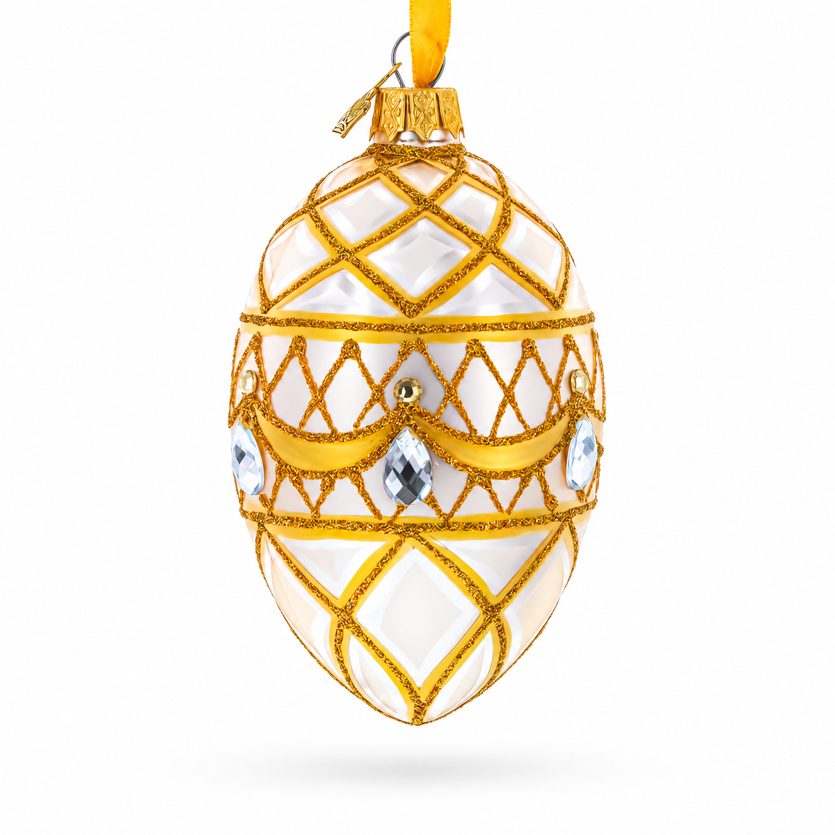 Diamond Drops on Pink Glass Egg Ornament 4 Inches