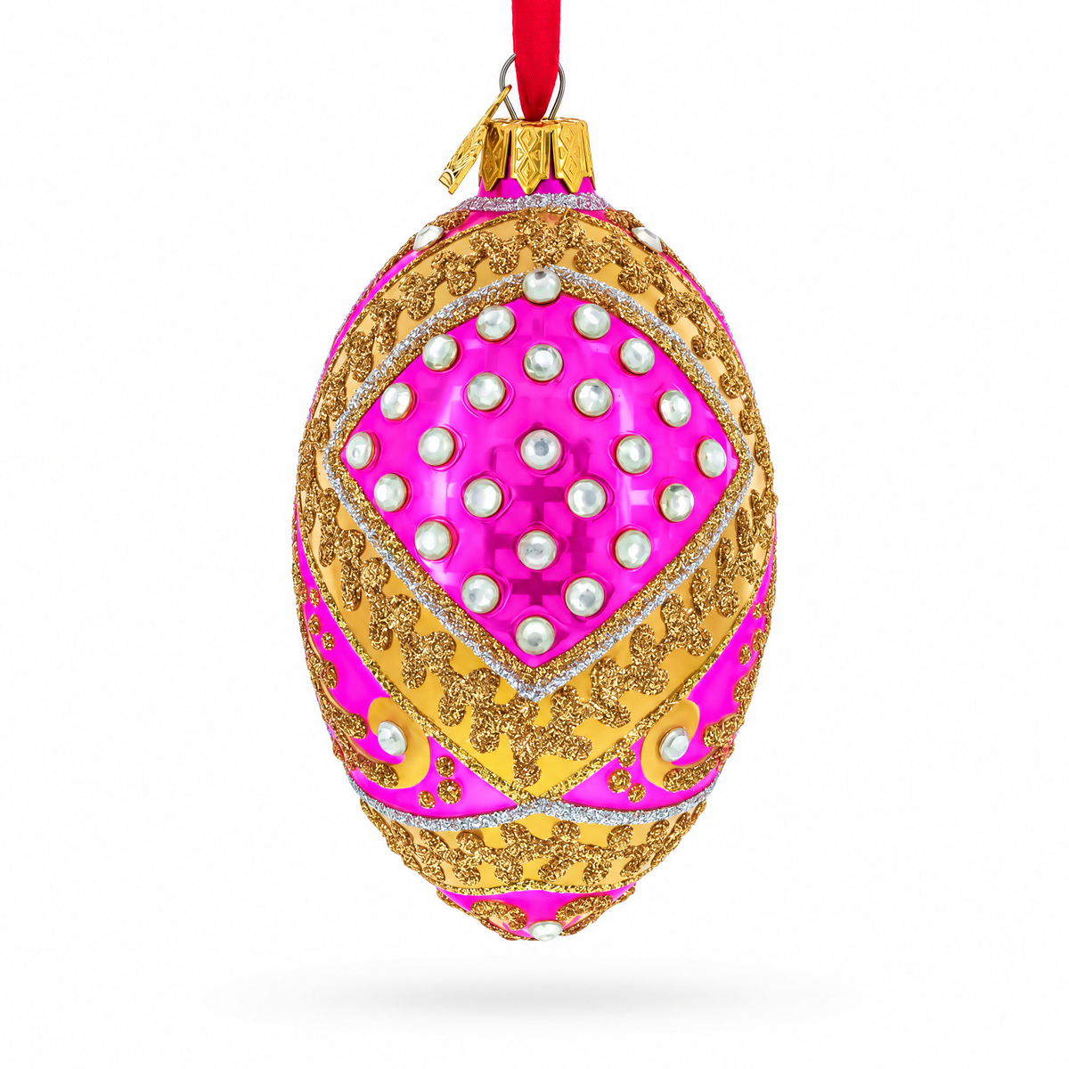 Jewels on Pink Glass Egg Ornament 4 Inches