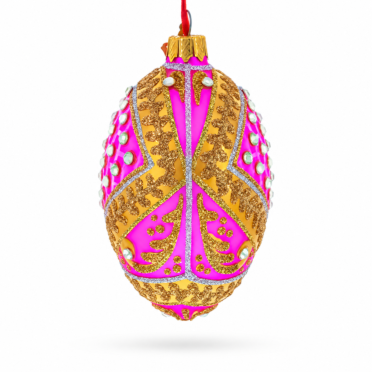 Jewels on Pink Glass Egg Ornament 4 Inches