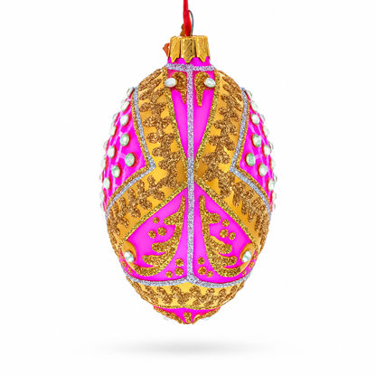 Jewels on Pink Glass Egg Ornament 4 Inches