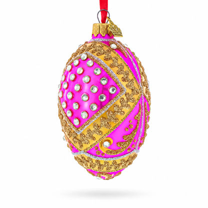 Jewels on Pink Glass Egg Ornament 4 Inches