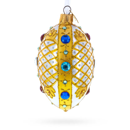 Multicolored Jewels on White Glass Egg Ornament 4 Inches