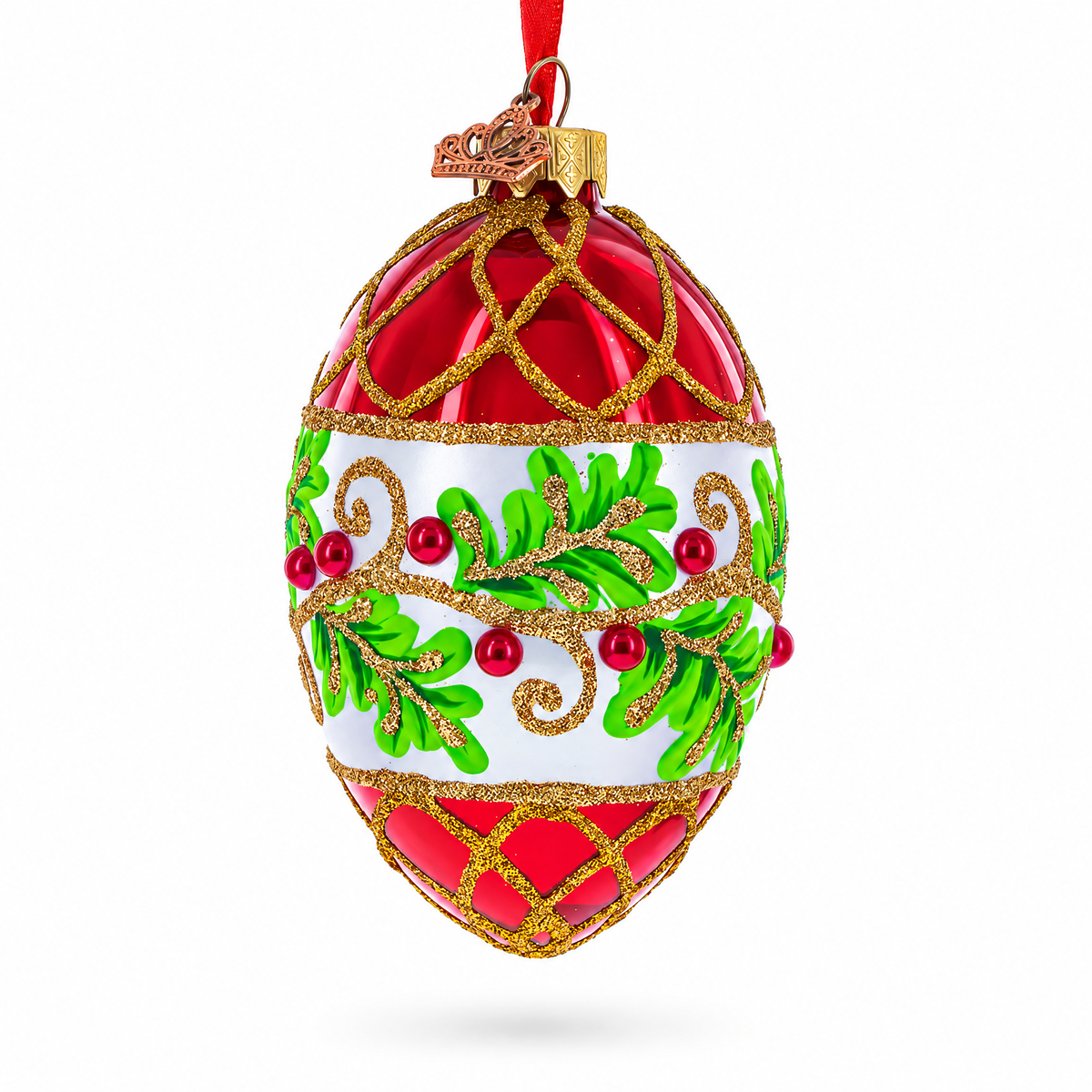 Berries on the Branch Glass Egg Ornament 4 Inches