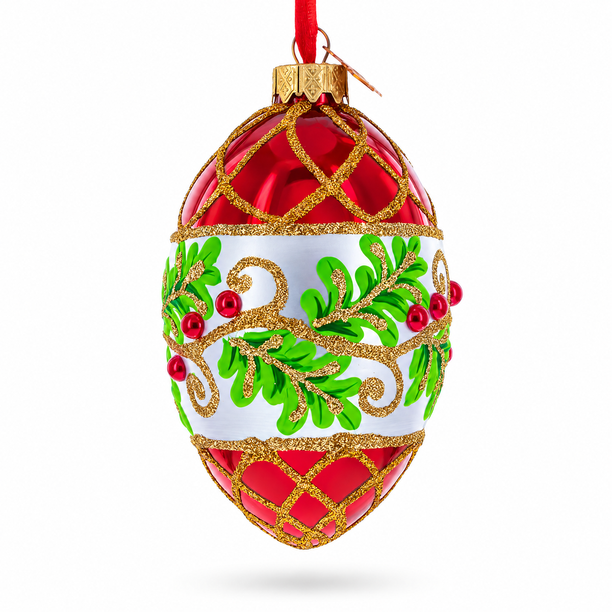 Berries on the Branch Glass Egg Ornament 4 Inches