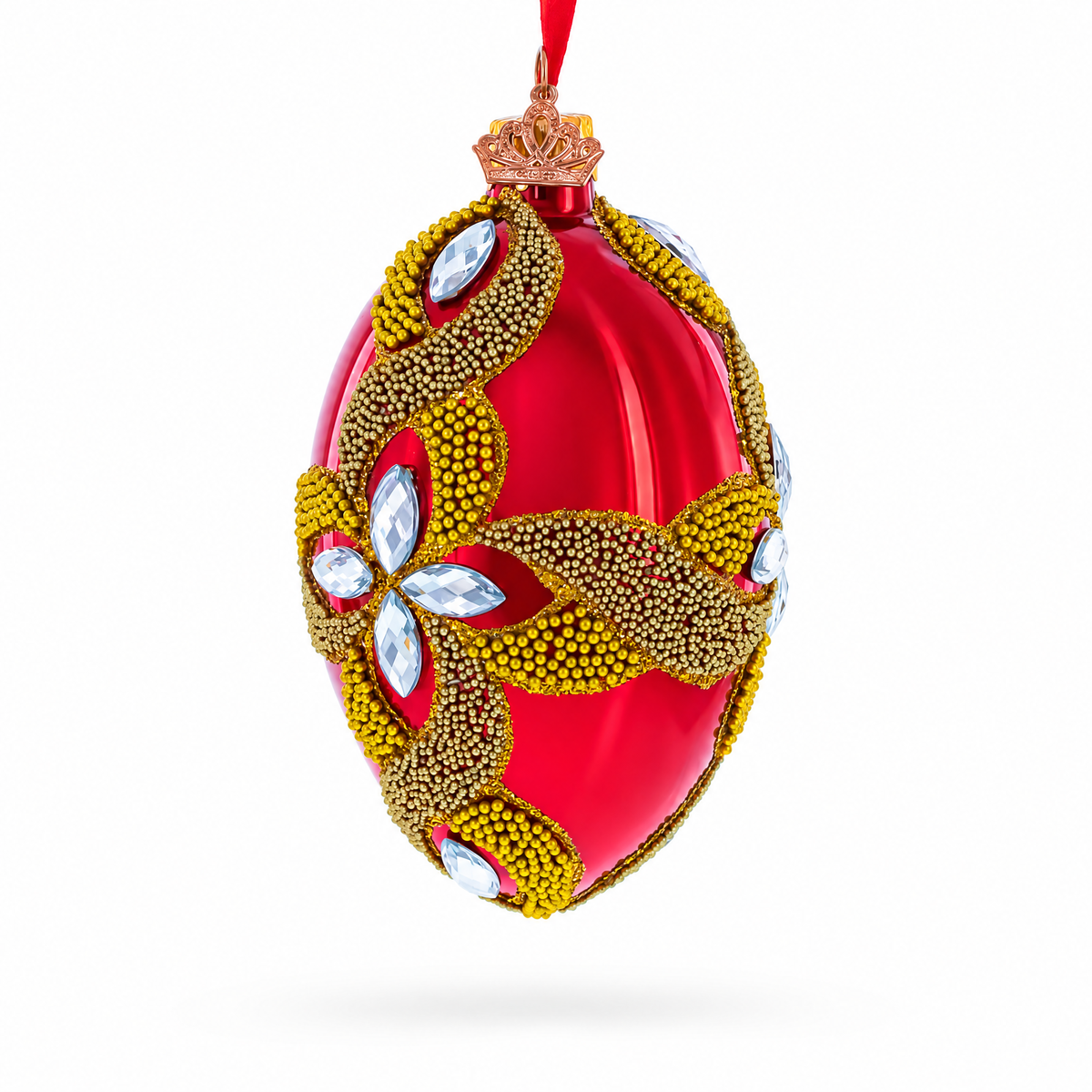 Diamond Star on Red Glass Egg Ornament 4 Inches