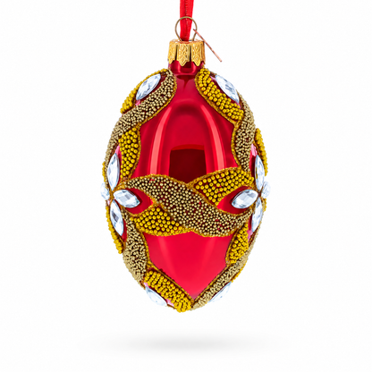 Diamond Star on Red Glass Egg Ornament 4 Inches