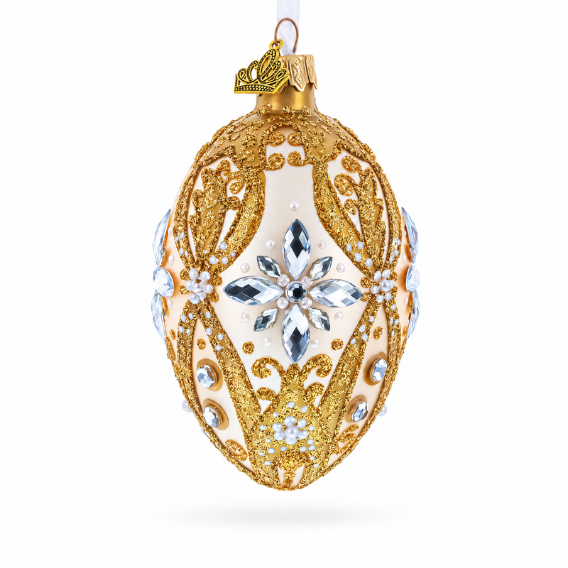 Diamond Star on Champagne Glass Egg Ornament 4 Inches