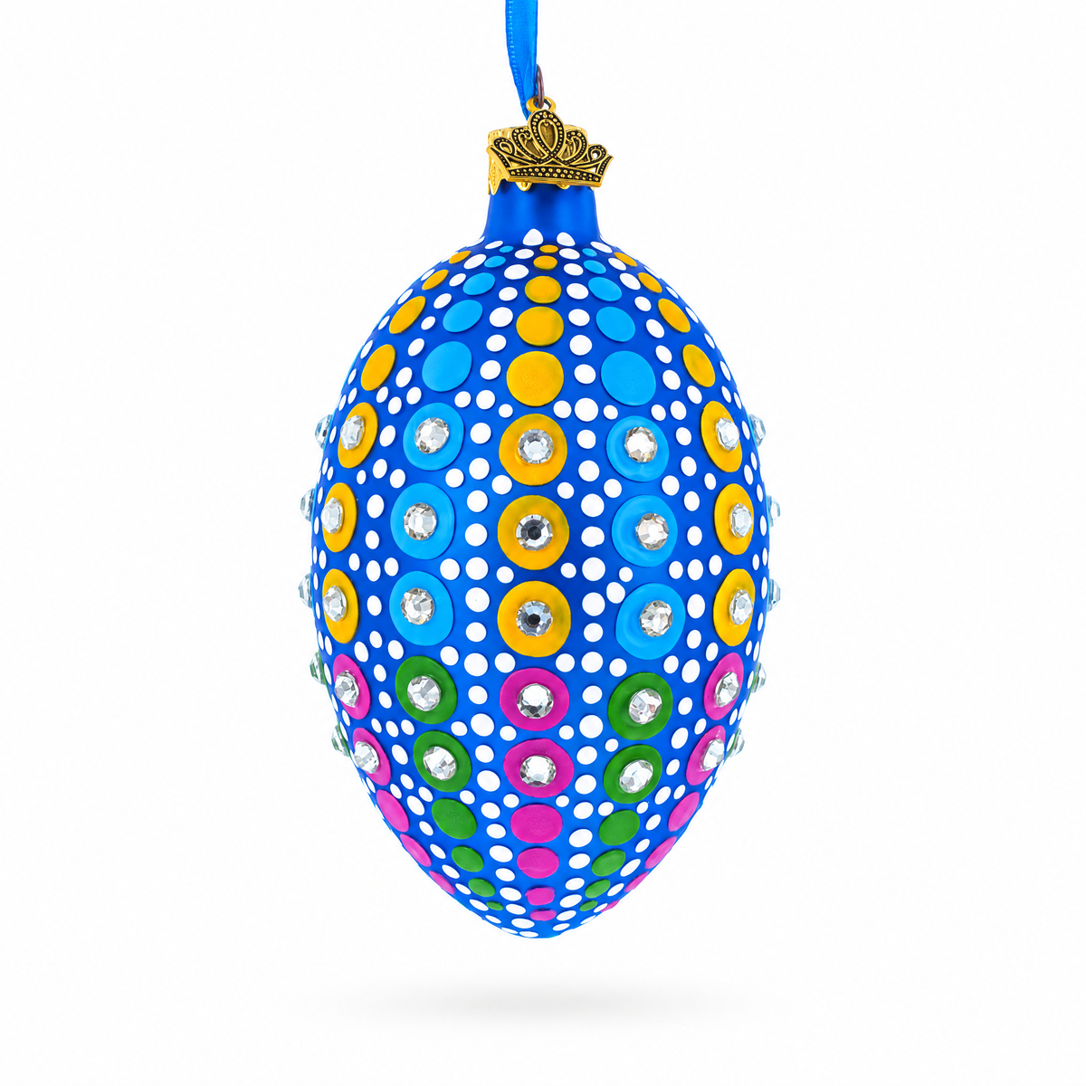 Vibrant Polka Dot Jewel-Toned Glass Egg Ornament  4 Inches