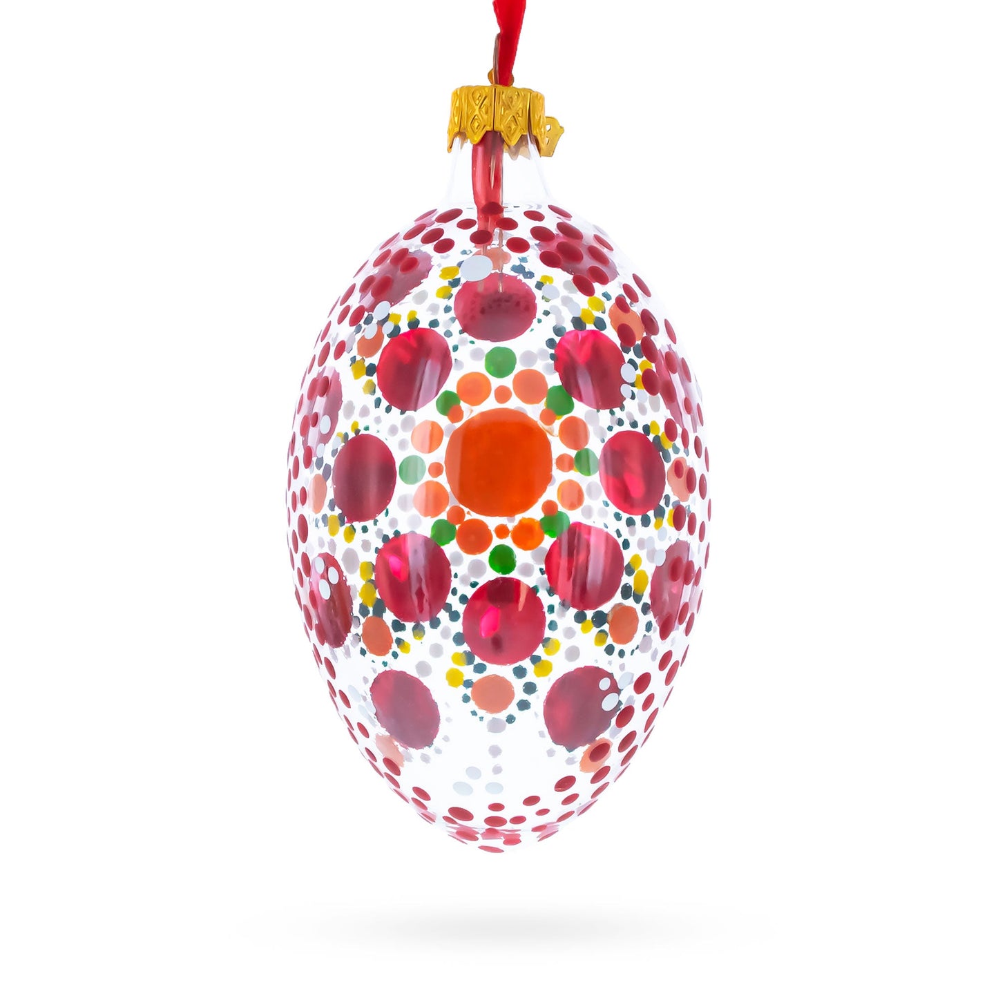 Red Poppy Floral Glass Egg Ornament 4 Inches