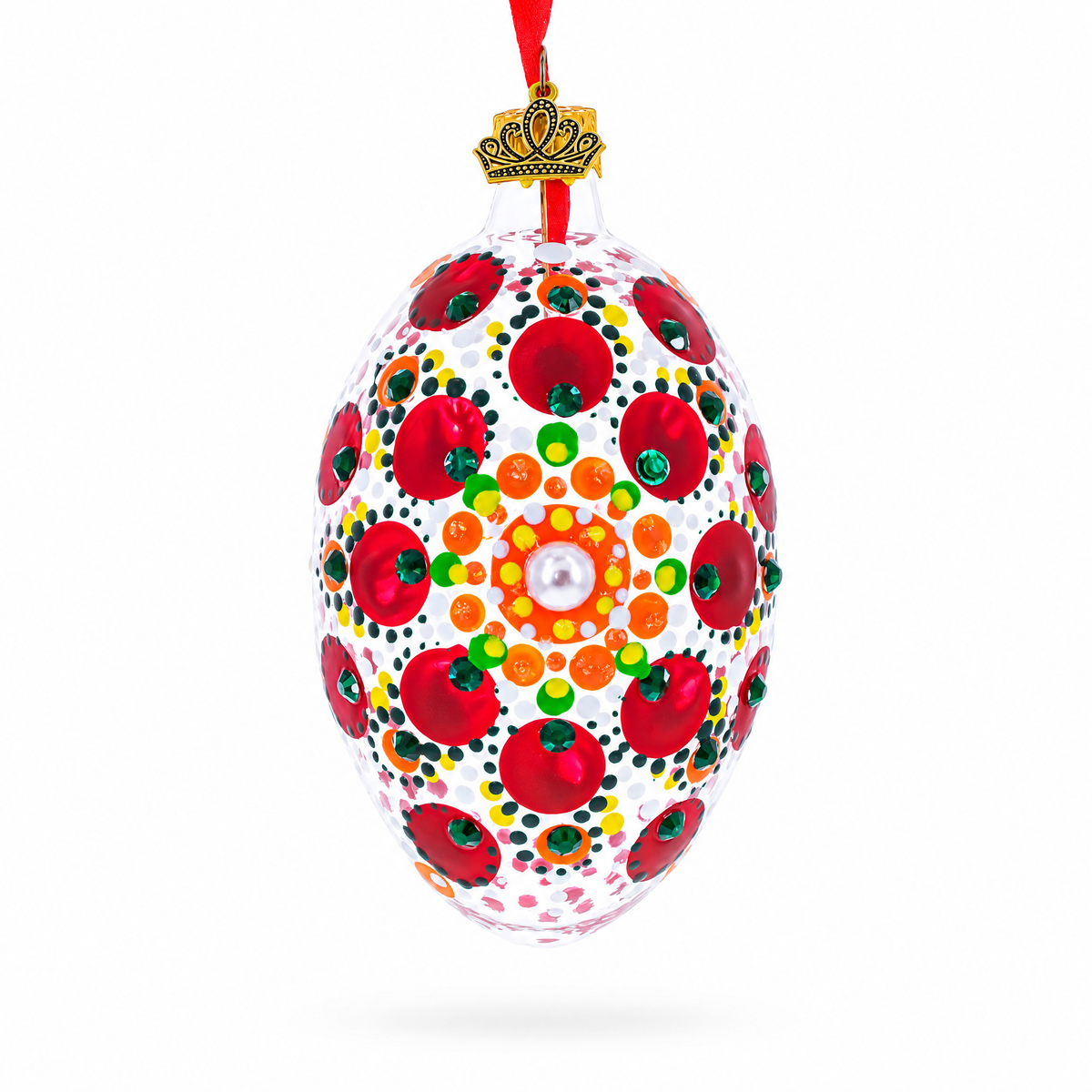 Red Poppy Floral Glass Egg Ornament 4 Inches
