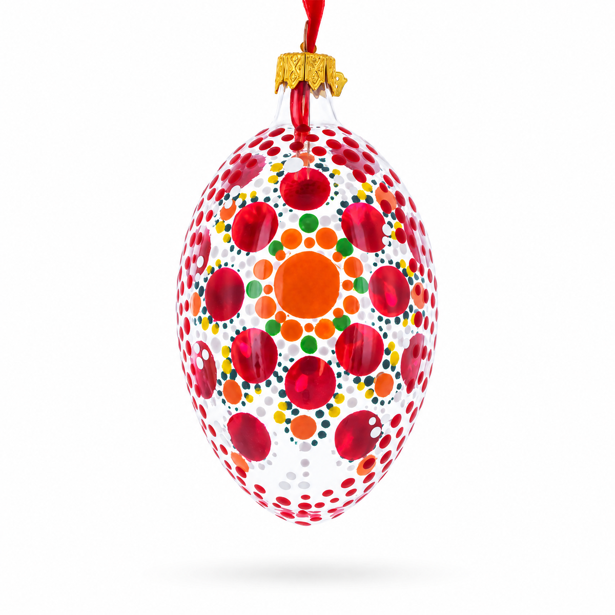 Red Poppy Floral Glass Egg Ornament 4 Inches