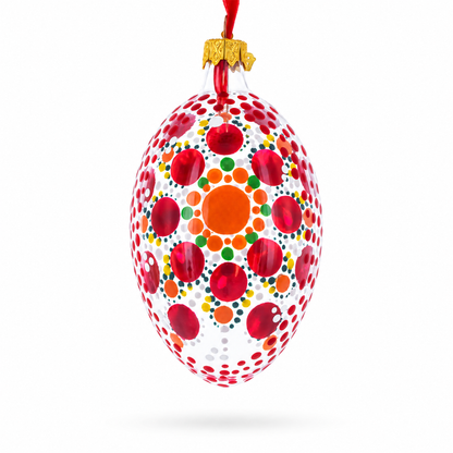 Red Poppy Floral Glass Egg Ornament 4 Inches