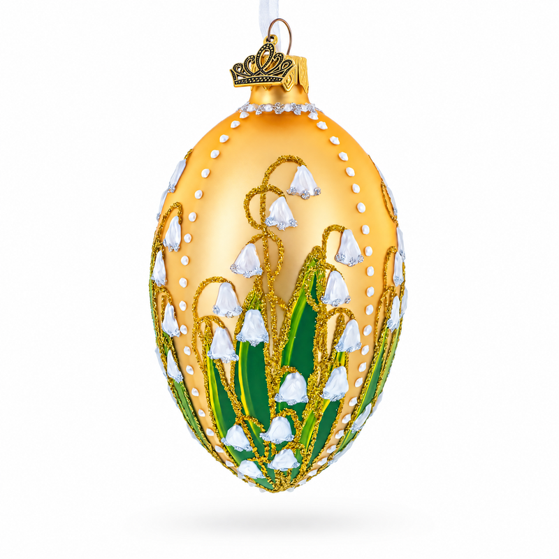 Lily of the Valley on Rose Gold Egg Glass Ornament 4 Inches