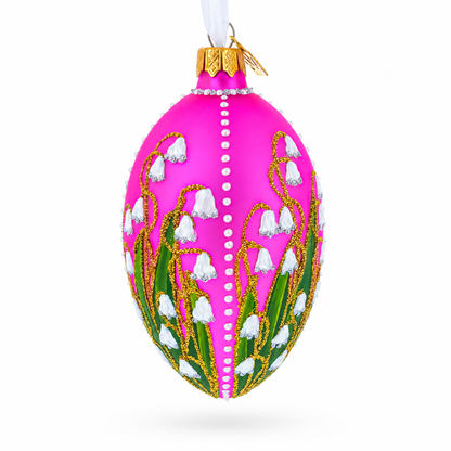 Lily of the Valley on Pink Egg Glass Ornament 4 Inches