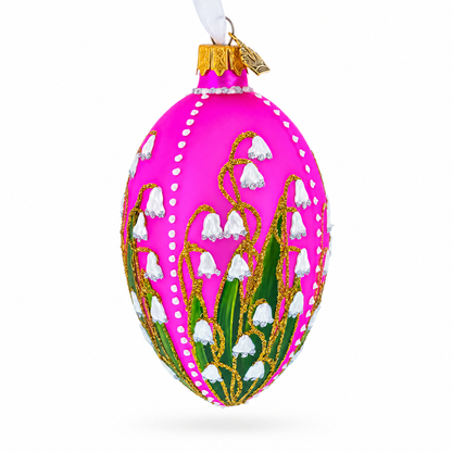 Lily of the Valley on Pink Egg Glass Ornament 4 Inches