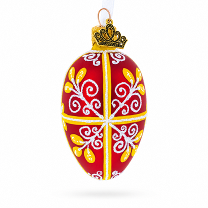 Red and Gold Swirl Design Mini Glass Egg Ornament 2.9 Inches