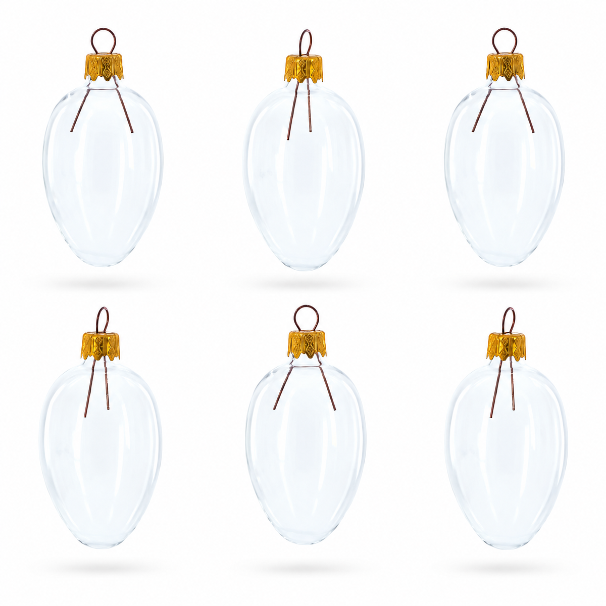 Set of 6 Clear Mini Glass Egg Ornaments 2.9 Inches