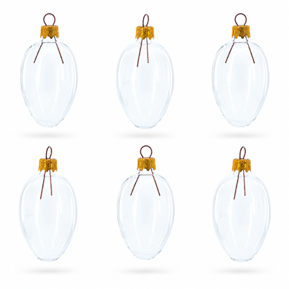 Set of 6 Clear Mini Glass Egg Ornaments 2.9 Inches