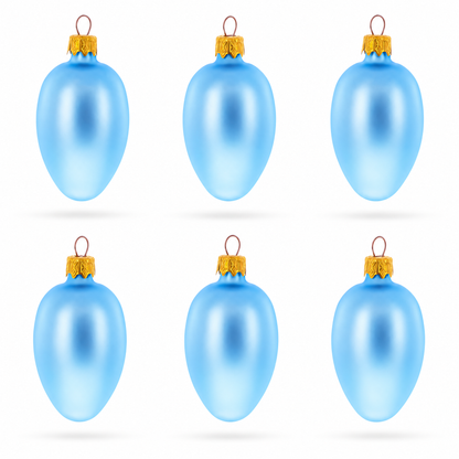 Set of 6 Blue Mini Glass Egg Ornaments 2.9 Inches