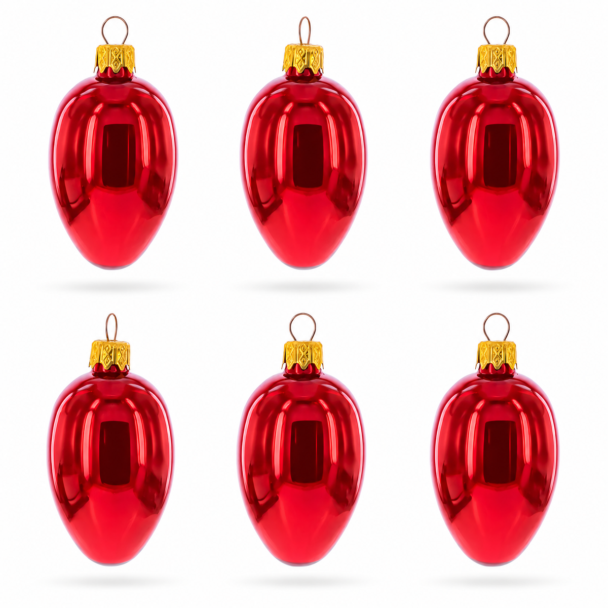 Set of 6 Glossy Red Mini Glass Egg Ornaments 2.9 Inches