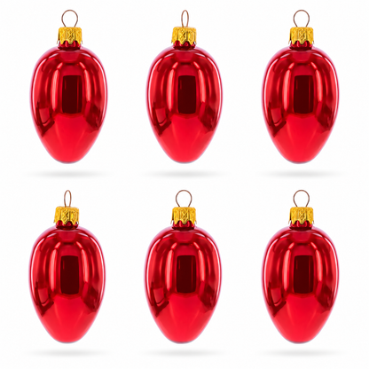 Set of 6 Glossy Red Mini Glass Egg Ornaments 2.9 Inches