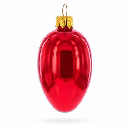 Set of 6 Glossy Red Mini Glass Egg Ornaments 2.9 Inches