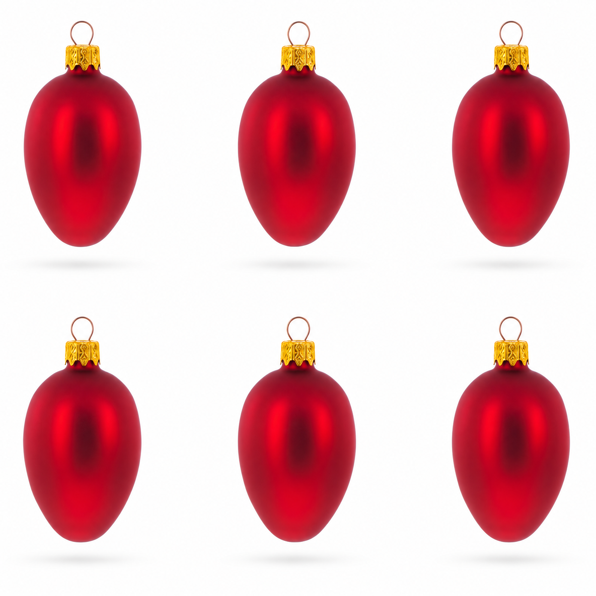 Set of 6 Matte Red Mini Glass Egg Ornaments 2.9 Inches
