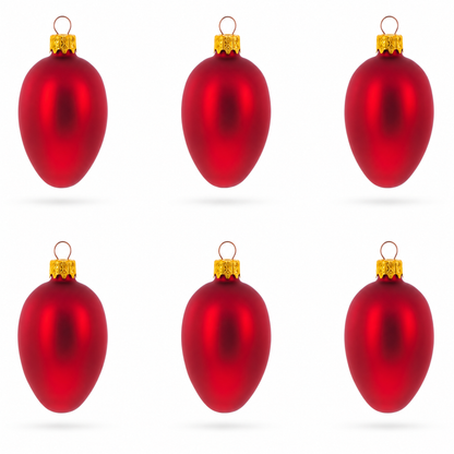 Set of 6 Matte Red Mini Glass Egg Ornaments 2.9 Inches