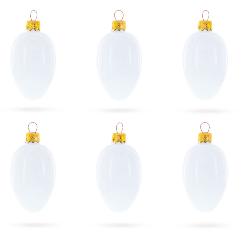 Set of 6 Glossy White Mini Glass Egg Ornaments 2.9 Inches