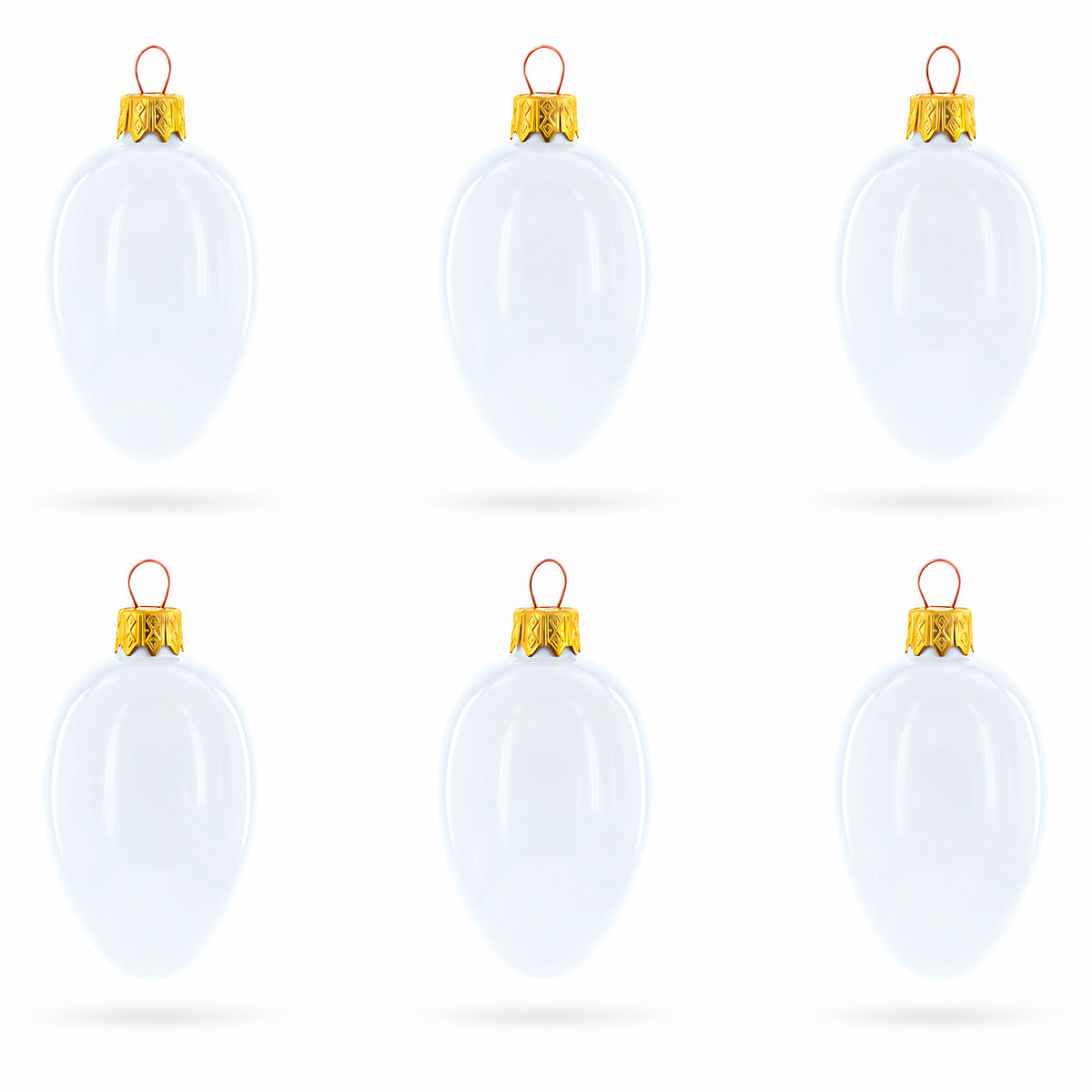 Set of 6 Glossy White Mini Glass Egg Ornaments 2.9 Inches