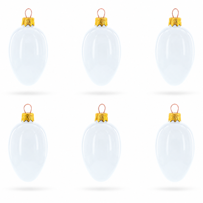 Set of 6 Glossy White Mini Glass Egg Ornaments 2.9 Inches
