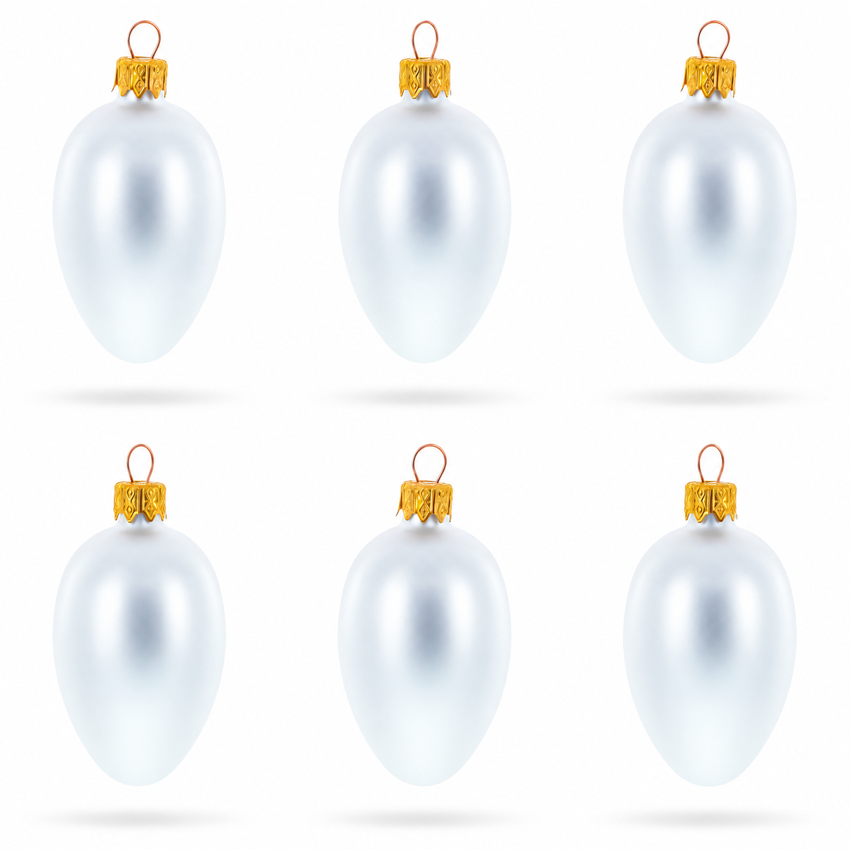 Set of 6 Matte  White Mini Glass Egg Ornaments 2.9 Inches