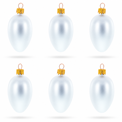 Set of 6 Matte  White Mini Glass Egg Ornaments 2.9 Inches