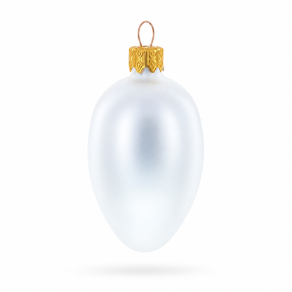 Set of 6 Matte  White Mini Glass Egg Ornaments 2.9 Inches