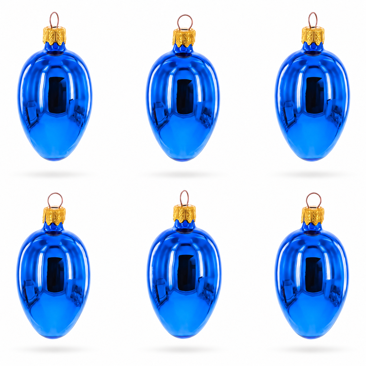 Set of 6 Glossy Blue Mini Glass Egg Ornaments 2.9 Inches