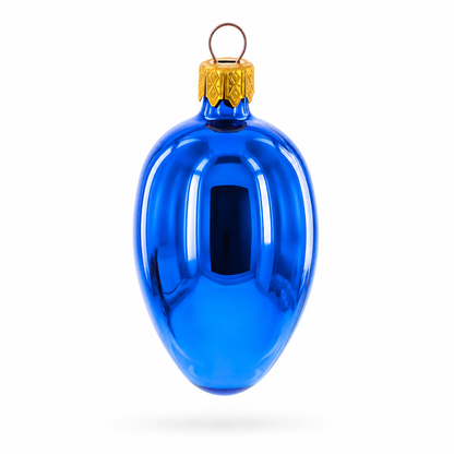 Set of 6 Glossy Blue Mini Glass Egg Ornaments 2.9 Inches